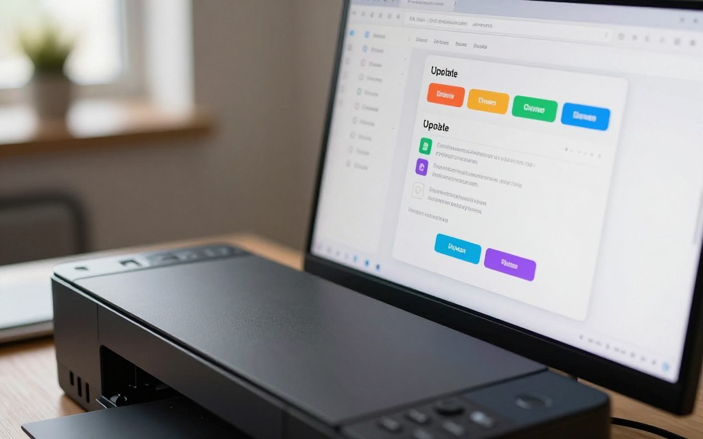 Driver options show update and rollback choices for a printer